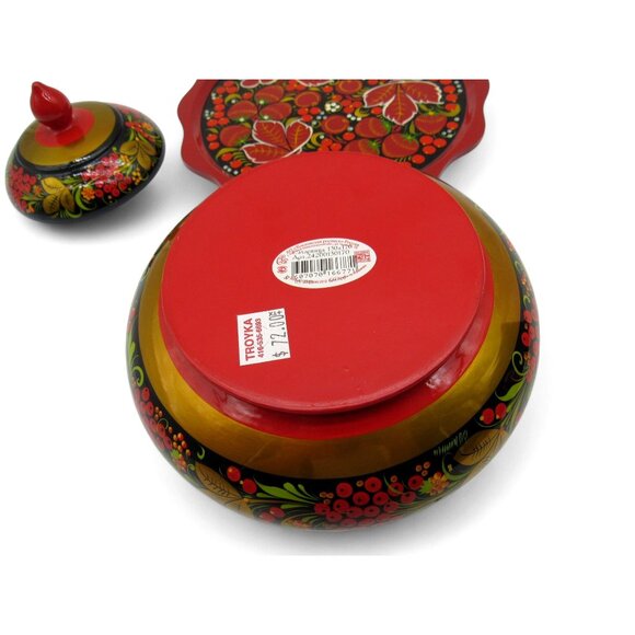 Lidded Sugar Bowl and Plate RUSSIAN LACQUERWARE from Russia - Picture 9 of 12